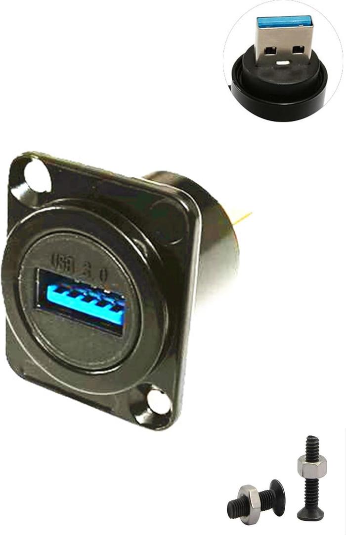 11 x USB3.0 D Type Panel Mount Adapter Male to Female Connector Straight Through Panel Socket for USB Extension Data Transfer 5Gbps Charging Black