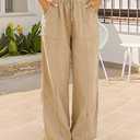 Bsubseach Women's Wide Leg Pants Drawstring High Waist Baggy Palazzo Pants Casual Lounge Trousers with Pockets Khaki (Beige, XXL)