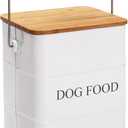 Dog Food storage container Dog Treats Jar,5~6 lb Metal food treats tin for Dog, pet snacks Canisters with wooden lid/handle/sevice scoop-White