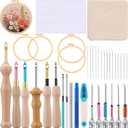 Reallnaive 47 Pcs Punch Needle Kit, Punch Needle Tool Mom Birthday Gift Adjustable Punch Embroidery Kits for Beginners Adults Embroidery Pen Set, Threader, Hoop Handmade Stitching Kit for Mom