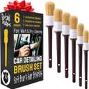 Soft Boars Hair Car Detailing Brush Set for Washing (6 Pack) - Interior Car Detailing Kit - Automotive Interior Dusting Brush - Auto Cleaning Supplies
