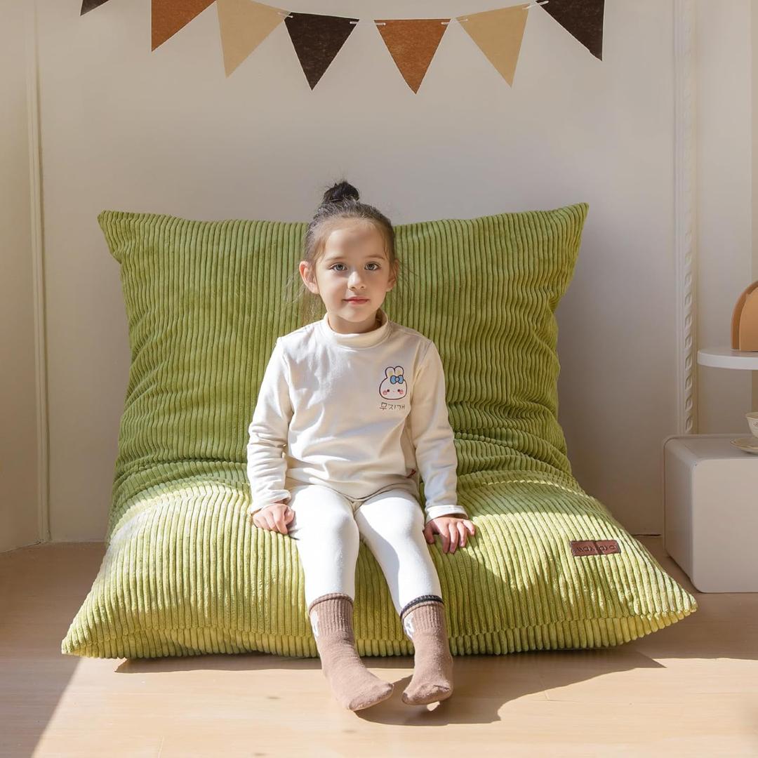 MAXYOYO 3 in 1 Kids Bean Bag Chair Bed, Convertible Chair Folds from Bean Bag to Lounger, Child Floor Sofa for Gaming, Reading, Floor Mattress with High-Density Foam Filling (Green)