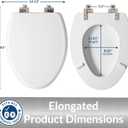 Mayfair Bennett Toilet Seat with Brushed Nickel Hinges, Slow Close Wood Seat, Secure Metal Hinges, Easy Install, Elongated, White