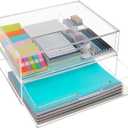STORi STAX Plastic Stackable Organizer Drawers (Set of 2) Clear | 12.5" Wide | Set Includes One Open Drawer & One Divided Drawer | Organize Office Desk Accessories & Sort Paper | Made in USA