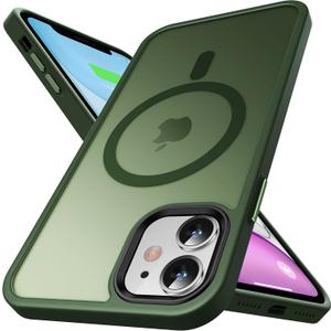 Ultra Strong Magnetic for iPhone 11 Case, Military Grade Drop Protection, Compatible with MagSafe, Shockproof Anti-Scratch Translucent Matte Slim Fit Stylish Phone Protective Cover 6.1",Midnight Green