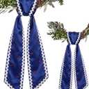2 Pack Patriotic Wreath Sash for Front Door, Set of 2 Matching Blue Satin Scarves with Red Stars and White RIC Rac Trim, 4th of July Memorial Day Decor, 4.5 x 56 Inch Each
