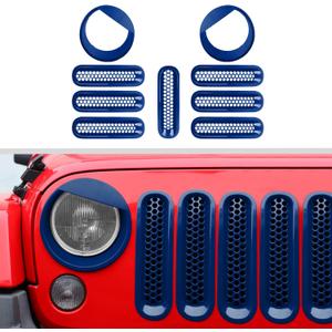 JWWY Front Grille Insert Radiator Grille Grillwork Surround Assembly Inserts Headlight Headlamp Cover Trim Set Fit for 2007-2017 Jeep Wrangler JK JKU Exterior Accessories 9pcs Blue JWWY Front Grille Insert Radiator Grille Grillwork Surround Assembly Inserts Headlight Headlamp Cover Trim Set Fit for 2007-2017 Jeep Wrangler JK JKU Exterior Accessories 9pcs Blue