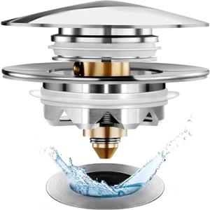 Universal Tub Stopper Bathtub Drain, Pop Up Bathtub Drain Plug and Cover, Replaces Bath Tub Lift and Turn, Tip-Toe and Trip Lever, Easy to Install and Clean, All Brass Plating Process (Silver)
