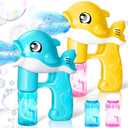 JOYIN 2 Bubble Guns, Whale Bubble Maker LED Automatic with 4 Refill Solutions for Kids, Toddlers, Summer Outdoor Toy, Party Favor (Yellow-blue)