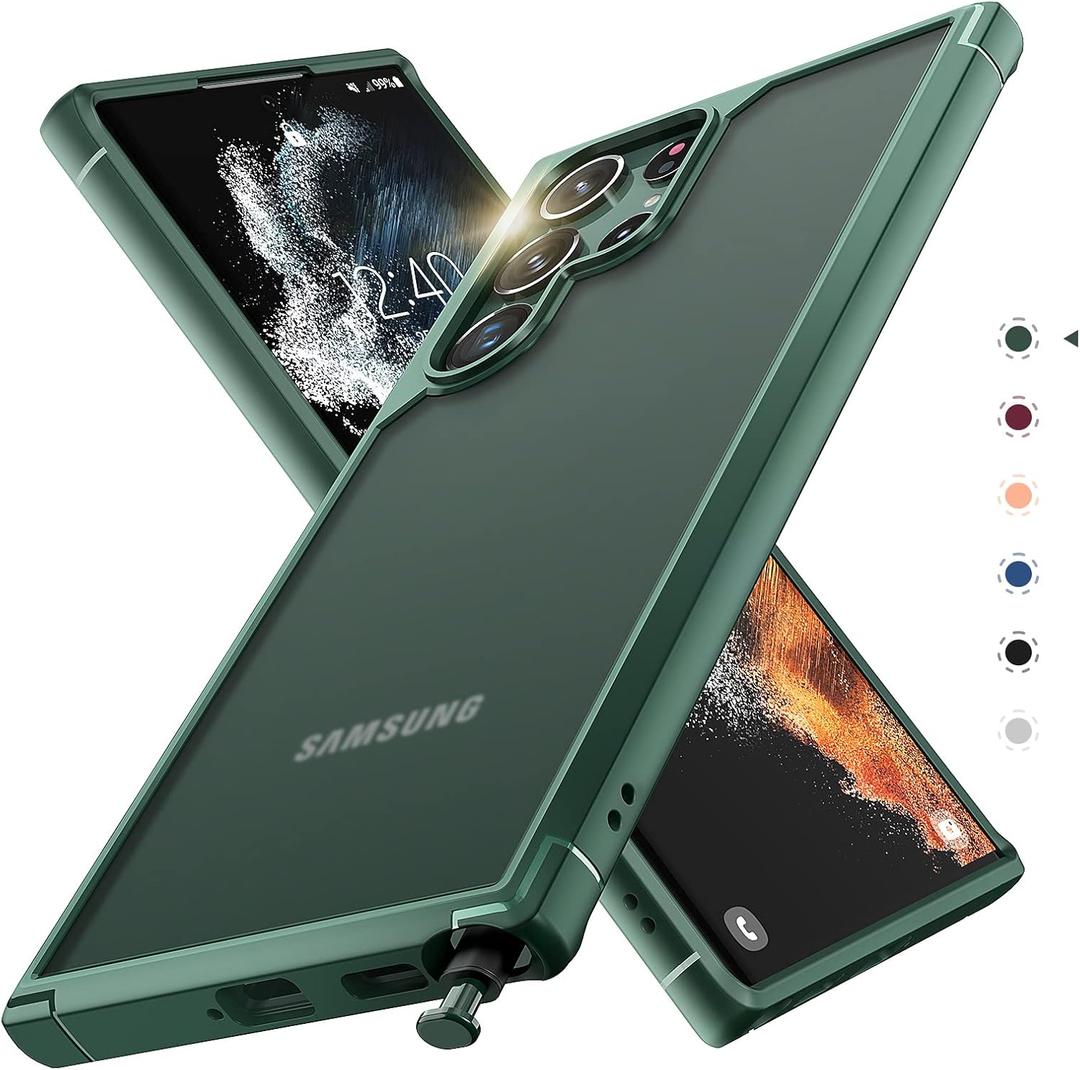 TOCOL for Samsung Galaxy S22 Ultra Case, Translucent Matte Hard Back [Military Grade Shockproof] [Anti-Scratch & Anti-Fingerprint] Slim Fit Protective Cover for Galaxy S22 Ultra Case 6.8'', Green