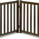 LZRS Wooden Free Standing Dog Gate 40" W x 24" H, Foldable Solid Hardwood Pet Safety Fence for House Doorways, Stairs, Hallways, Step-Over Pet Barrier, No Drill Easy Setup, Walnut