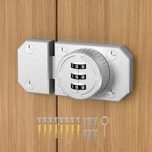 Cabinet Lock with Combination, 3-Digit Password Closet Door Lock, Zinc Alloy Mechanical Combination Latch with Screws for Barn One-Way Door, Drawer, Office File Cabinet (1, Sliver)