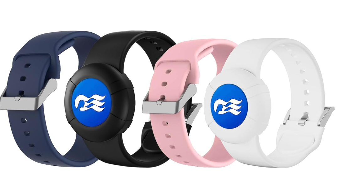 4 Pack Princess Cruise Medallion Holders for Kids and Adults, Silicone Wristbands for Carnival Ocean Medallion  2 Sizes (S/M and M/L) in One Pack, Black and Dark Blue (M/L), Pink and White (S/M)