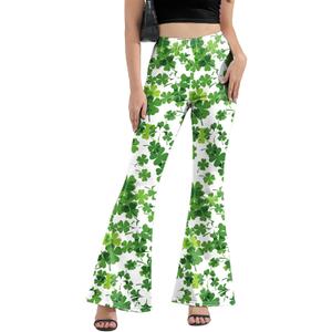 St Patricks Day Bell Bottoms Leggings for Womens, High Waisted Printed Flare Legging Plus Size Bell Bottoms Green Pants (M)