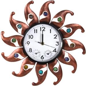 Sun Outdoor Clock Silent Non-Ticking, Outdoor Wall Clock with Thermometer & Humidity Combo Outside Clocks for Patio, Garden, Home Decor