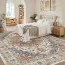 Madane Washable Rug 8x10 Area Rugs for Living Room, Ultra-Thin Non-Slip Backing Rug, Stain Resistant Vintage Large Area Rug for Bedroom (Turmeric/Grey, 8'x10')