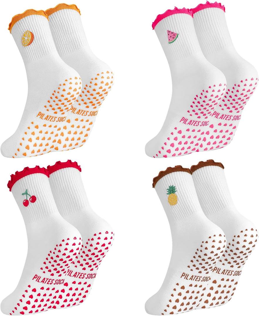 2 x Pilates Grip Yoga Socks for Women Cute Non Slip Socks | Cute Non Slip Socks, Athletic Grippy Sock, Barre Ballet Fitness Workout (White)