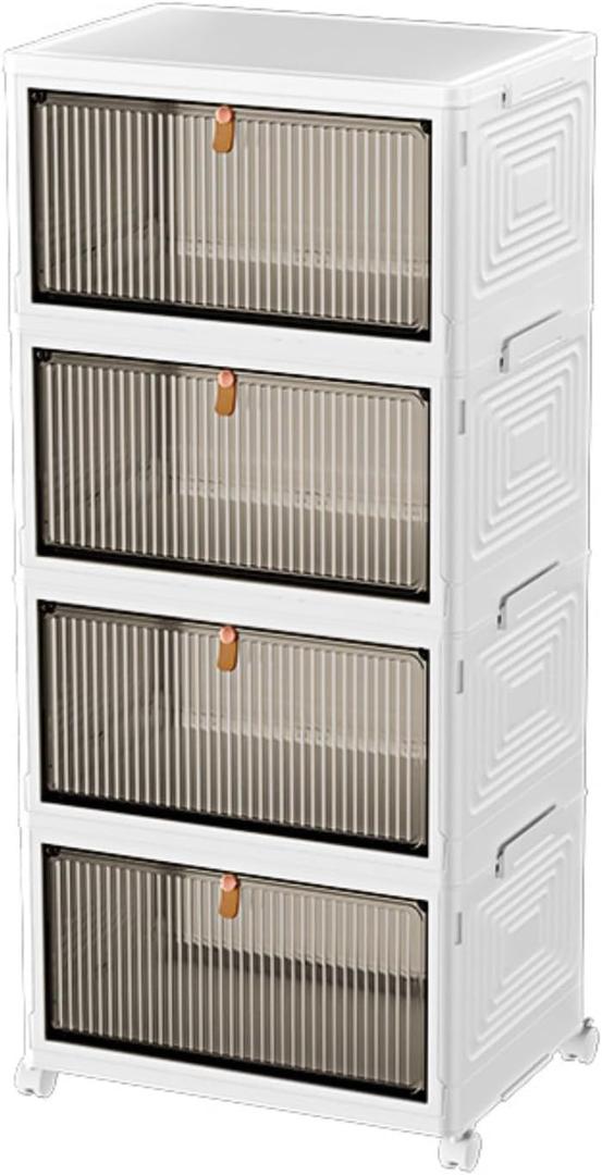 Shoe Cabinet Transparent Shoe Box Folding Shoe Box Storage Box Free Installation Shoe Rack Assembled Plastic Shoe Cabinet Shoe Rack (Color : White, Size : D)