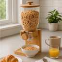 Honey-Can-Do Bamboo Cereal Dispenser with Airtight Lid Countertop Dry Food Dispenser for Kitchen Organization Eco-Friendly Cereal Container for Pantry