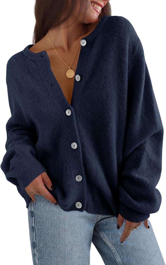 Saodimallsu Womens Cardigan Sweaters Button Down Long Sleeve Knit Outerwear 2025 Trendy Fashion Open Front Outfits (S)