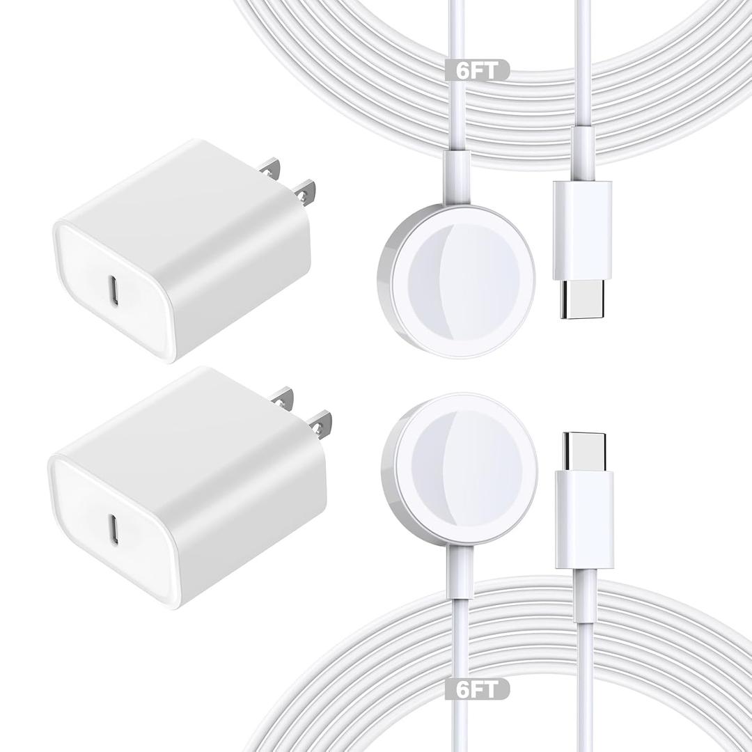 Fast Charging for Apple Watch Charger,2Pack PD USB C Fast iWatch Charger Block with 6FT Magnetic Wireless Cable for iWatch Charging Compatible with Apple Watch Series 11/10/9/8/7/6/SE2/5/4/3/2/1/Ultra
