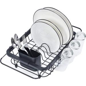 TOOLF Expandable Dish Drying Rack Over The Sink Adjustable Dish Rack in Sink Or On Counter Dish Drainer with Utensil Holder Rustproof for Kitchen (Middle)