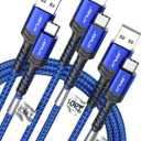 JSAUX USB C Cable Fast Charging 3-Pack(10ft+6.6ft+3.3ft), iPhone 16 Charger USB A to Type C Charge Cord for iPhone 16/16 Pro/16 Pro Max/16e/15, Samsung Galaxy S23 S22 S20, Note 20, USB C Charger(Blue)