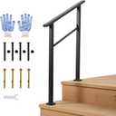 IDEALHOUSE 2 Step Outdoor Stair Handrail Kit, Black Aluminum & Iron Construction for Porch Steps, Easy Tool-Assembly Safety Railing, All Hardware & Gloves Included (1 Pack)