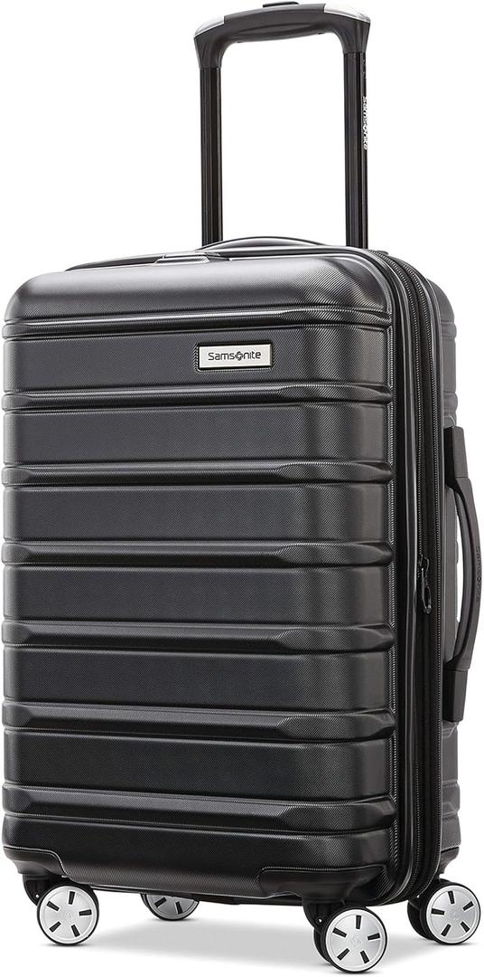Samsonite Omni 2 International Carry-On Luggage with 360 Spinner Wheels - Scratch Resistant Hardshell - TSA, Airline-Approved - Expandable Polycarbonate Shell for Lightweight Travel - Midnight Black