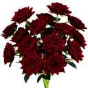Floweroyal 15PCS Burgundy Roses, Artificial Flowers 4.33" Velvet Flowers with Long Stem Fake Roses for Mom, Wife, Anniversary Birthday Valentine's Day Gift for Women