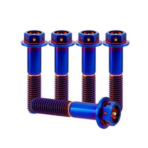 RISON Titanium Bolts Hex Head Flange Burnt Blue GR5 Titanium Screws M6x20mm Pack of 5