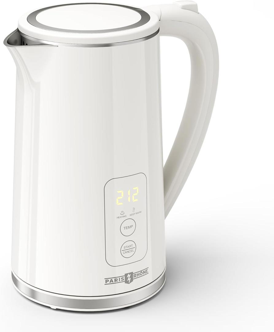 Electric Tea Kettle, PARIS RHNE1.7L Temperature Control Electric Kettle, 4H Keep Warm Water Boiler with 6 Presets, LED Screen Electric Kettles for Boiling Water, Boil-Dry Protection, BPA Free (White)