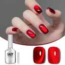 2 x GAOY Red Cat Eye Gel Nail Polish, 16ml Glitter Holographic Nail Polish with Magnet, Reflective Translucent UV Gel, 2907 Ruby Twilight