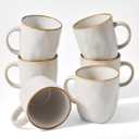 famiware Coffee Mugs Set of 6, Ocean Square 13oz Coffee Cup Set with Handle for Cocoa, Milk, Hot Chocolate, Tea, Water, Stoneware Cups for Kitchen, Microwave and Dishwasher Safe, Cappuccino White