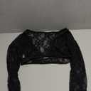 Malarocoby Women's Crop Top Long Sleeve Shrug Lace Short Blouse Shrug Open Front Elastic Sexy Lace Lining Cardigan Sheer Cover Up Black, S