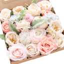 Floroom Blush Cream Artificial Flowers Fake Roses Peonies Dahlia and Greenery Combo Box Set for DIY Wedding Bouquets Bridal Shower Centerpieces Floral Arrangements Party Tables Home Decorations