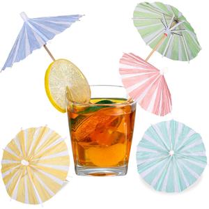 Cunhill 150 Pcs Drink Umbrellas Cocktail Picks Vertical Stripes Style Mini Umbrella for Drink Paper Parasol Cocktail Stick with Wood Toothpick for Summer Hawaiian Party Decor Cupcake Topper(5 Color)