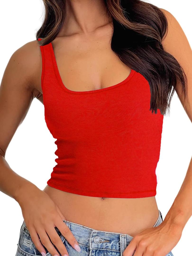 Danysu Women Rib Tank Top Padded Workout Top Square Neck Crop Tank Fitted Basic Cami Tops (Small, Hot Red) Danysu Women Rib Tank Top Padded Workout Top Square Neck Crop Tank Fitted Basic Cami Tops (Small, Hot Red)
