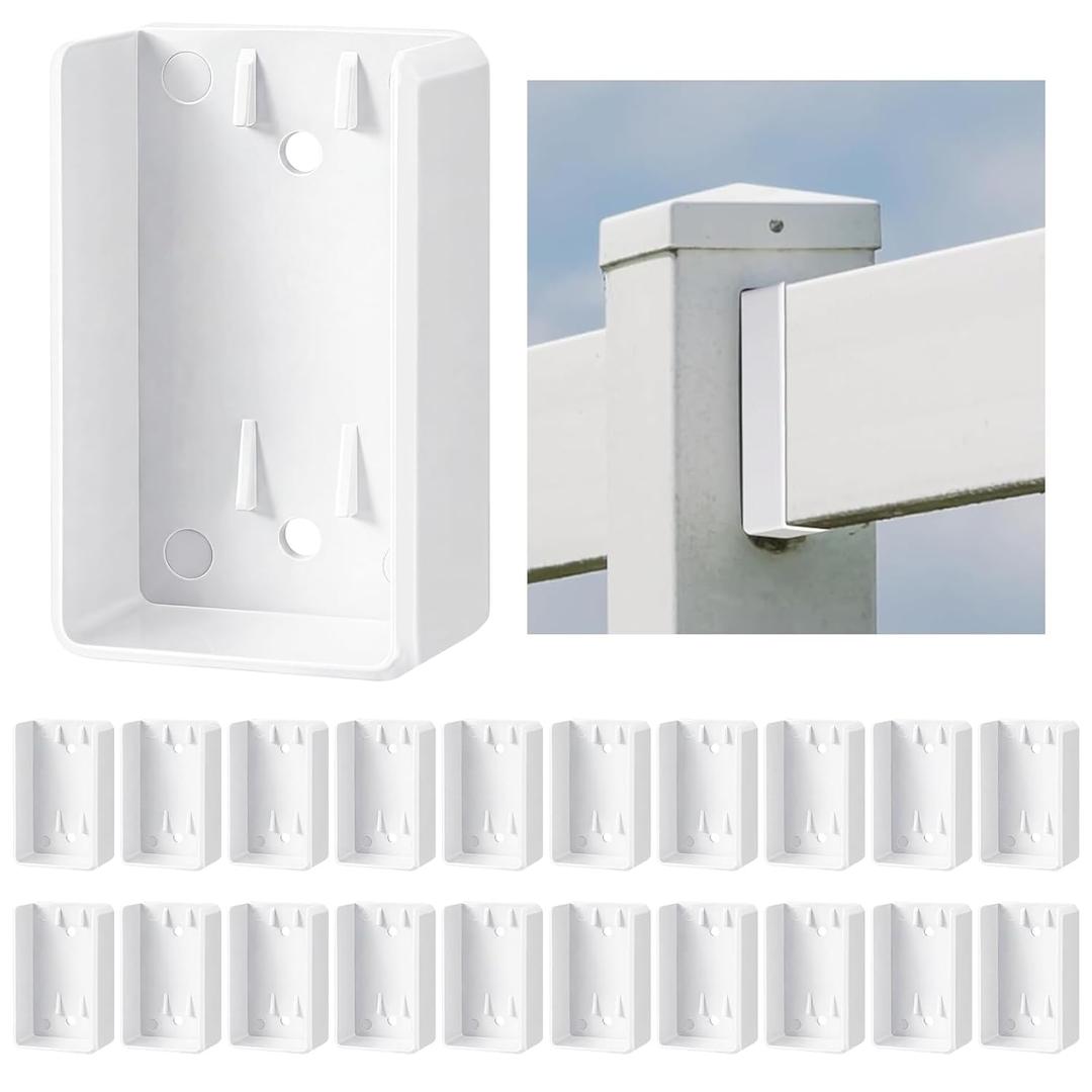 Nuanchu 20 Pcs Vinyl Fence Brackets White 2'' x 3.5'' Vinyl Fence Rail Mount Brackets Bulk U Mount Bracket Kit for Railings Fences Walls