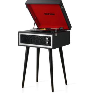 Record Player with Bluetooth, USB Playback and Recording, Built-in Stereo Speakers, and Chair-Height Legs, Black