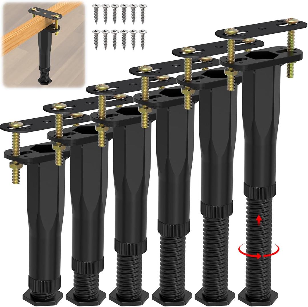 6 PCS Adjustable Height Center Support Leg for Bed Frame (7.7"-13.3"), Upgrade Under Bed Support Leg with Wider Base, Bed Center Slat/Furniture, Heavy Duty Bed Replacement Legs Bed Slats Support Legs