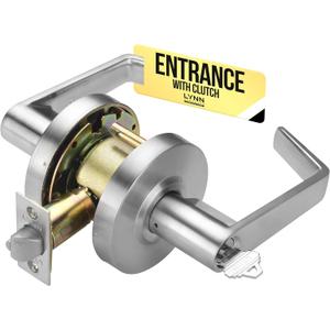 LYNN HARDWARE - ENTRANCE WITH CLUTCH Commercial Door Lock - Heavy-Duty Designer Handles for Doors - Durable Grade 2 Indoor Locks for Doors - Cylindrical Door Handle Lock - ADA Compliant - Satin Chrome