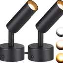 SUNVIE 2 Pack LED Spot Lights 3000K/4000K/5000K Adjustable Dimmable Floor Spotlight Lamp for Plants Decor 120V Uplighting for Artwork Wall Accent Lighting (Black)