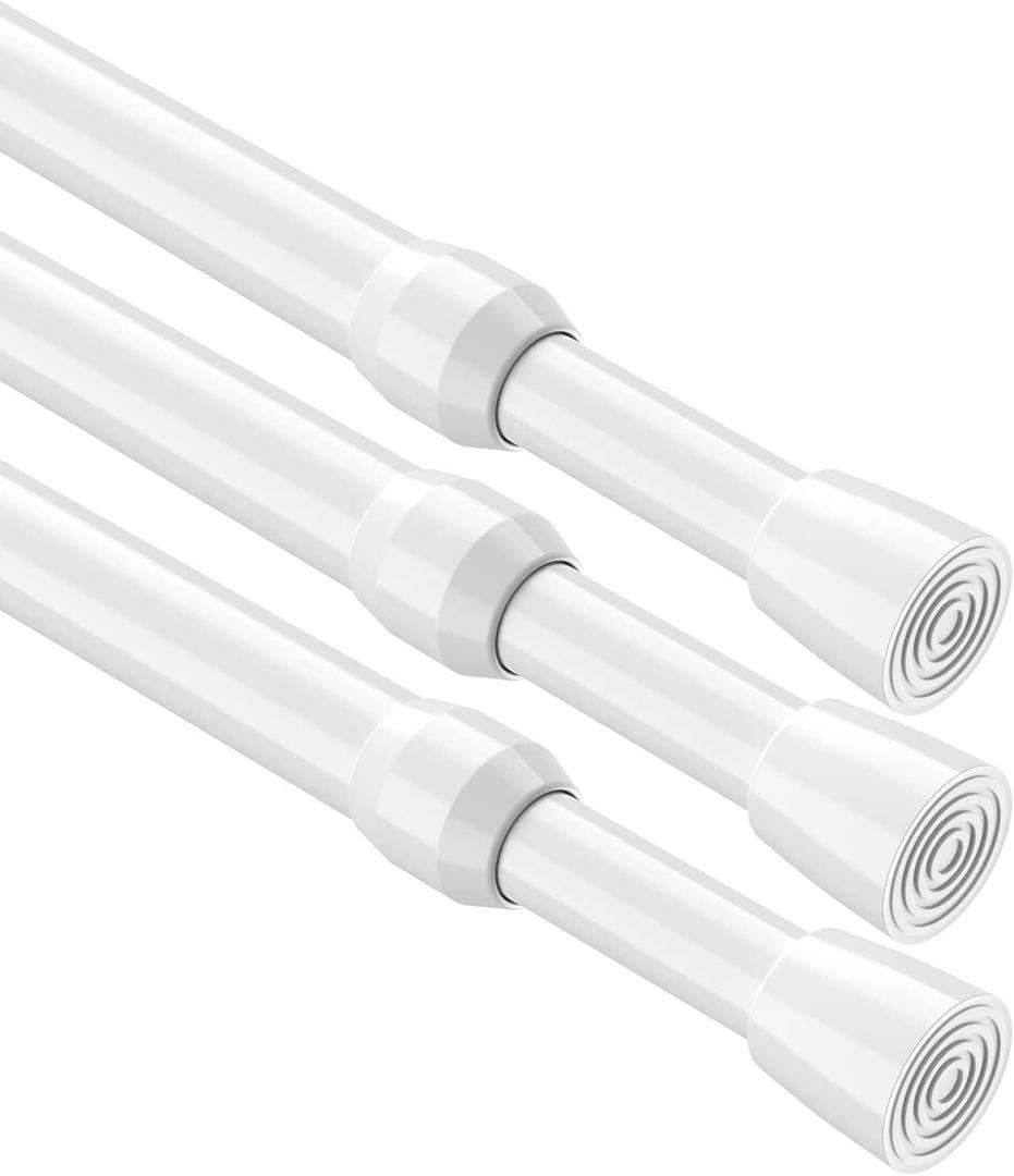 MEXAU 3Pcs Tension Curtain Rod, white Tension Rod 26-39 inch, Spring Tension Curtain Rod No Drilling, Spring Tension Window Rod Small Tension Rod for Kitchen, Bathroom, Window, Closet