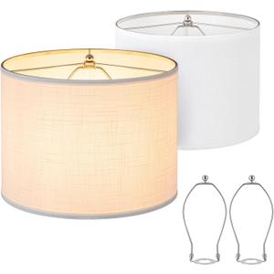 Lamp shades Set of 2 for Table Lamps, Floor Lamps, White Linen Lamp shade 13" Top x 13" Bottom x 10" High,Lampshades Replacement(Spider Fitter), E26 Base Harp Holders Included,Assembly Required
