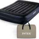 Intex Air Mattress, 64123ED Dura-Beam Plus Pillow Rest Fiber-Tech  Queen Size  Built-in Electric Pump  16.5in Bed Height  600lb Weight Capacity
