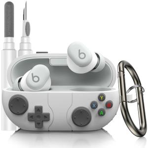 Compatible with Beats Solo Buds Case Cover, Funny Cartoon Game Console Design Protective Case for Beats Solo Buds Wireless Earbuds, with Carabiner (Light Gray)