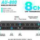 D Debra Audio AU800 Pro UHF 8 Channel Wireless Microphone System with Cordless Handheld Lavalier Headset Mics, Metal Receiver, Ideal for Karaoke Church Party (8 Bodypack)