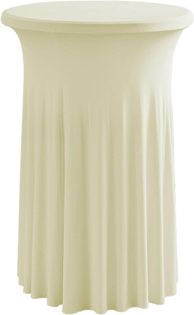 30 inches 32" Highboy Cocktail Round Stretch Spandex Table Cover Table Skirt High Top Tablecloth (30"-32" Dia x 43", Ivory)