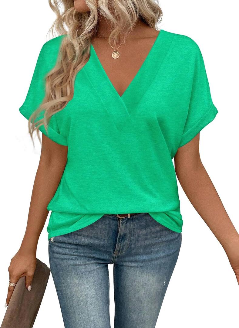 T Shirts Short Sleeve V-Neck Tees Womens Tops Beach Vacation Fashion Clothes 2026 Casual Summer Spring Fall Outfits, XL